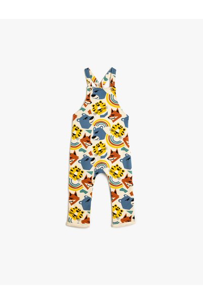 Koton Strappy Long Jumpsuit Salopet with Animal Print Detail