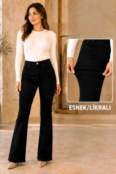 hies Pantaloni de blugi negri din lycra cu picior evazat pentru femei, blugi ...