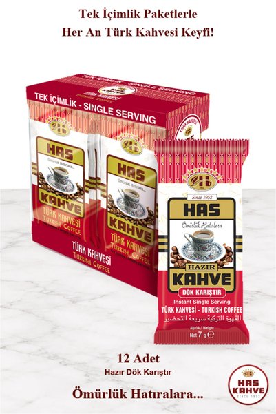 Has Kahve Tek Içimlik Türk Kahvesi 12'li Paket 7 gr