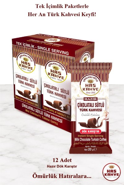 Has Kahve Has Tek Içimlik Çikolatalı Sütlü Türk Kahvesi 12'li Paket 20 gr