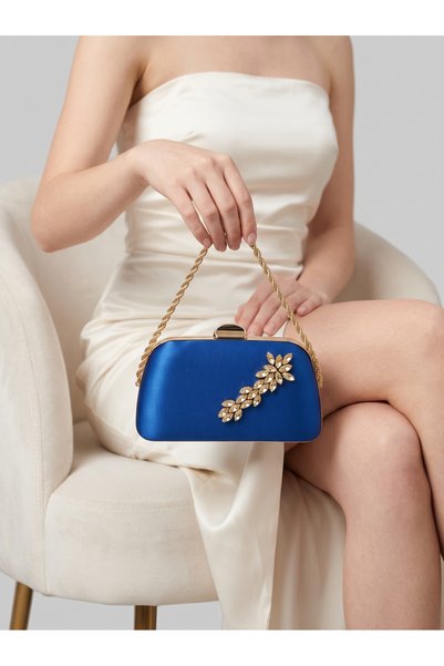 Biçanta Geantă de mână de seară pentru femei Saks, din satin albastru cobalt ...