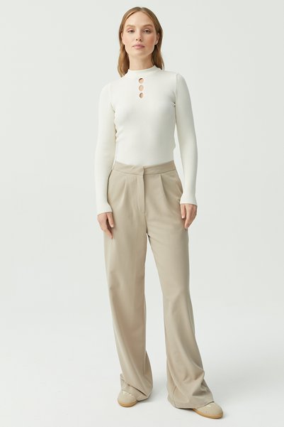 PAULMARK Women's Loose Cut Fabric Trousers