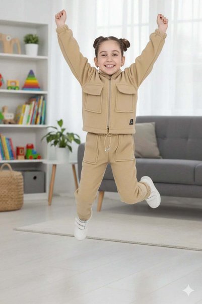 ERDEM KIDS Детски комплект от памучно горнище и долнище с цип, полуполо яка и...