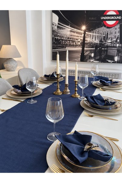 Decamor home Royal Silvery Navy Blue Runner (Napkin Not Included)