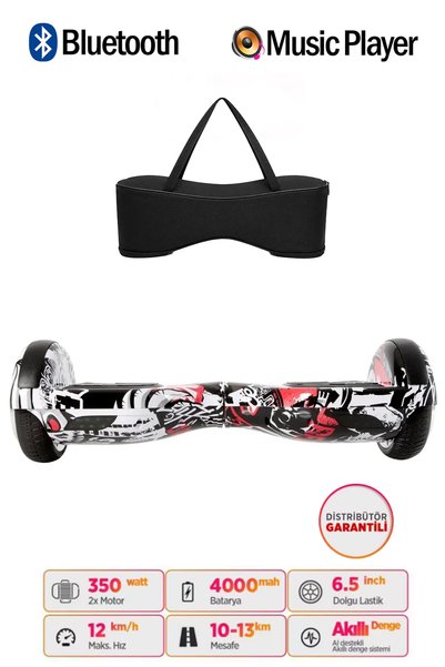 CityMate Elektrikli Kaykay Hoverboard Bluetooth Hoparlörlü 6.5 İnç Grafiti D06 - Çanta Hediye