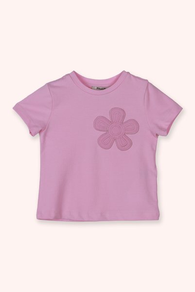 Panço Baby Girl Round Neck Short Sleeve Floral Motif Pink T-Shirt