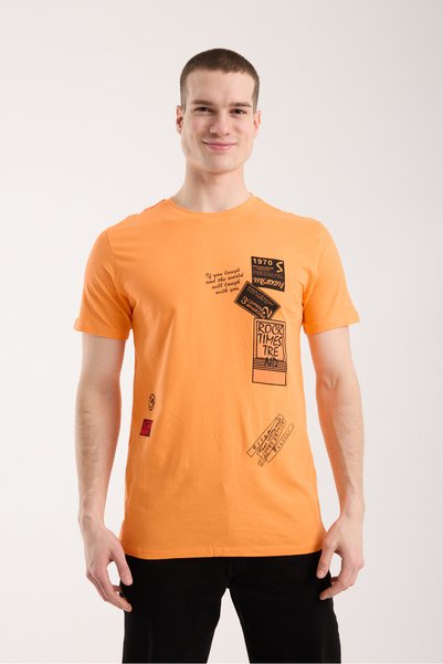 WeShaya Men's Graphic Printed T-Shirt Sporty Cut Casual Use - Orange
