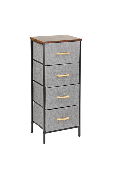 TodayShop Comodă cu 4 sertare textile, cadru metalic și blat cu aspect de lem...
