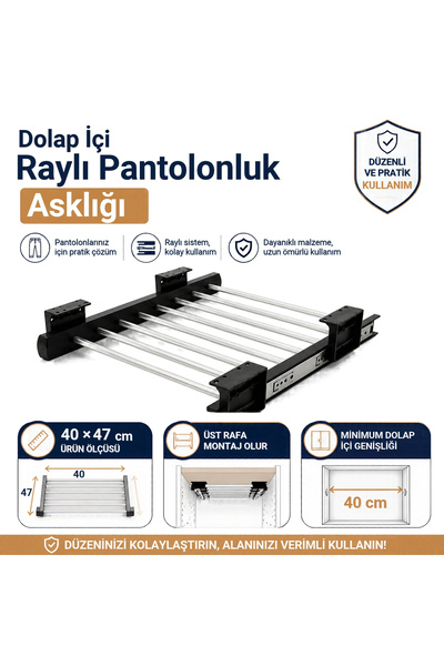 Genel Markalar Dolap Içi Raylı Pantolonluk Askılığı 40*47 Cm Üst Rafa Montaj ...