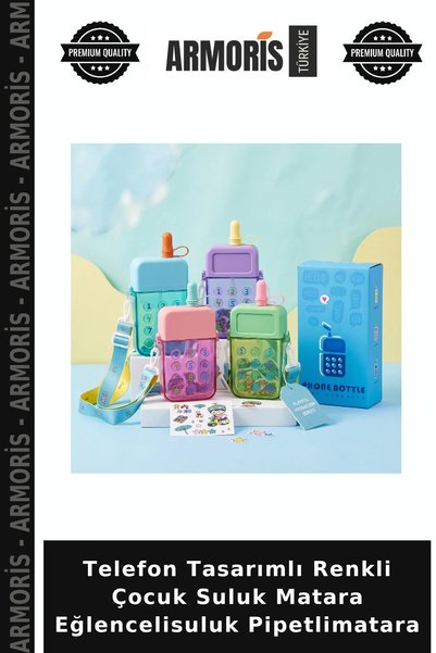 Armoris Colorful Children's Water Bottle with Phone Design—Fun Water Bottle w...