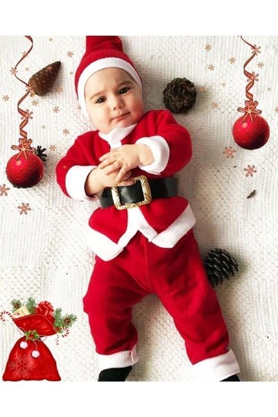 biyan collection Bebek Noel Baba Kostümü Kıyafeti Bebek Yılbaşı Yeniyıl Hediy...