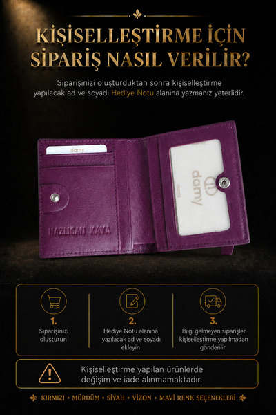 DAMY Hakiki Deri Kadın Cüzdan, Kadın Cüzdan & Kartlık, Kadın Kartlık, Anneler Günü 906 - Kırmızı
