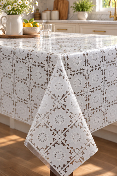 Soft Kare Premium Lace Look PVC Tablecloth – Wipeable, Waterproof Oilcloth, E...