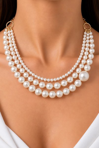 Sose Moda İncili Özel Tasarım Üçlü Kolye