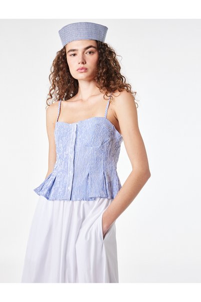 Koton Top scurt cu aspect de corset, cu bretele și nasturi, din țesătură Gofre