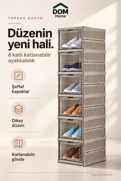 DOM Home 6 Katlı,Katlanabilir Ayakkabılık,Taşınabilir Çok Amaçlı , Geniş, Kay...