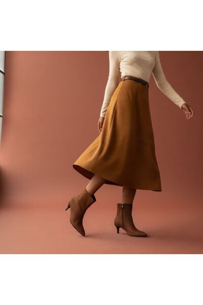 NE&VE SHOES Γυναικείες κλασικές μπότες Tan Suede με μυτερή μύτη