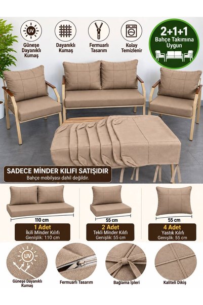 UFUK HOME Minder KILIFI KAHVERENGİ 2+1+1 Uyumlu – 1 İkili 2 Tekli 4 Yastık Kı...