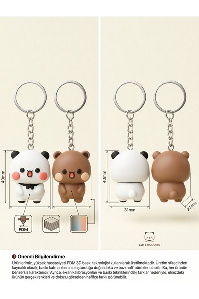 Metaura Bubu Dudu Panda Ve Ayı Çift Anahtarlık Seti 3D Baskı