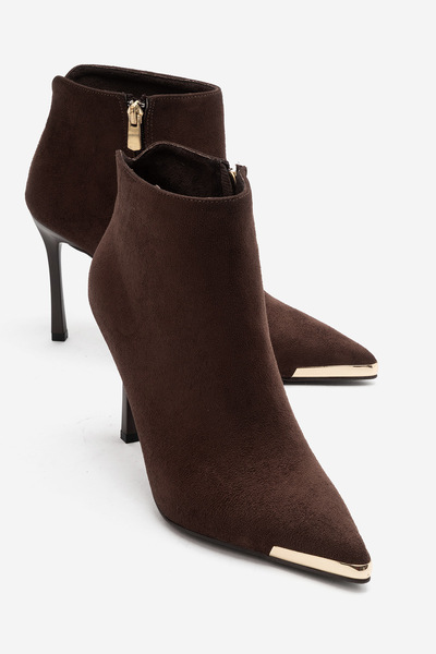 Lizy Shoes Women's Pointed Toe Thin Heeled Boots 9 cm Heeled Boots with Gold ...
