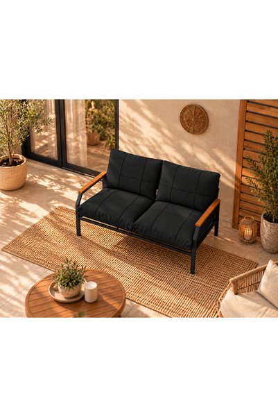 UFUK HOME 2'li Koltuk SİYAH Bahçe Mobilyası Bahçe Takımı Metal Balkon Takımı ...