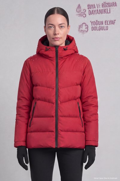 Freemen Geacă parka matlasată pentru femei, cu glugă, căptușită cu fleece, cu...