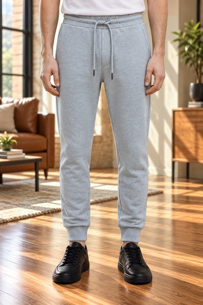AJ X GF Ανδρικό παντελόνι jogger φόρμας για τζόκινγκ, γκρι, με ελαστικό τελεί...