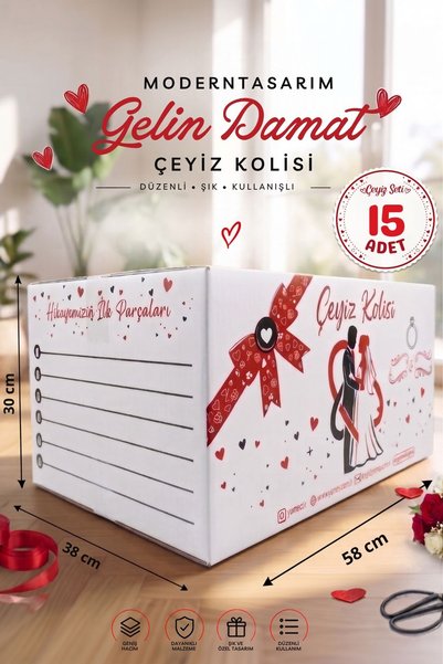 Yumeo 15'li Modern Çeyiz Kolisi Extra Kalın Büyük Boy Gelin Çeyiz Kutusu Taşı...