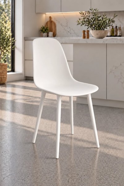 Estelia Abant Beyaz Ayaklı Beyaz Sandalye 4'lü Takım