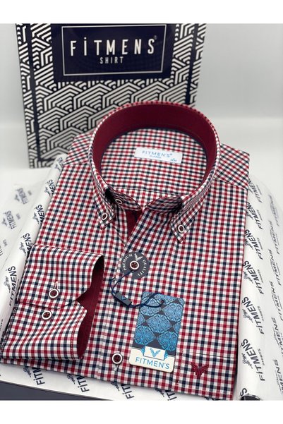 Fitmens Klasik Uzun Kol King Kareli Hediye Kutulu Erkek Gömlek FS-001258 - Bordo