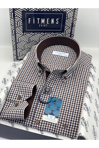 Fitmens قميص رجالي كلاسيكي بأكمام طويلة من King Check مع صندوق هدايا FS-00125...