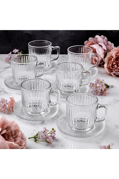EGELA GLASSWARE 2025 12 Parça Kulplu Çay Fincanı Seti - 6'lı, şık ve kullanış...