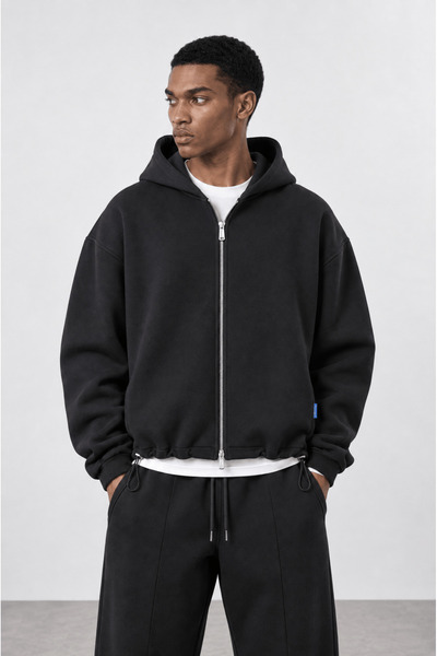 Respire Erkek Basic Panda Oversize Zip Siyah