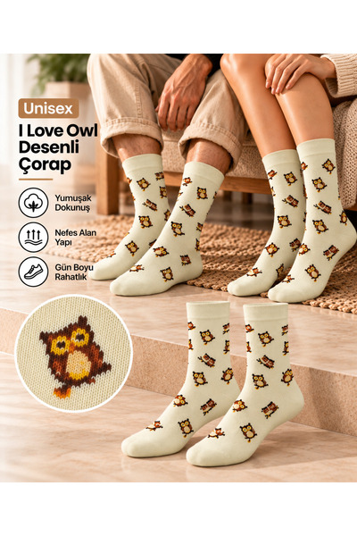 GOST LİRİA I Love Owl Socks – Desenli Unisex Soket Çorap
