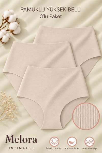 Melora Intimates Pamuklu Lazer Kesim Yüksek 3'lü Kadın Külot