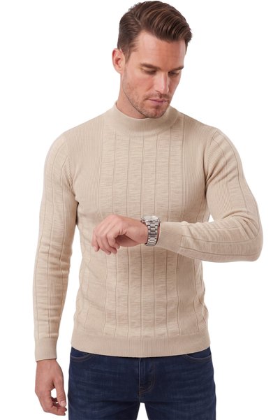 DeepSEA Pulover bej pentru bărbați, slim fit, fără scame, texturat în dungi ș...