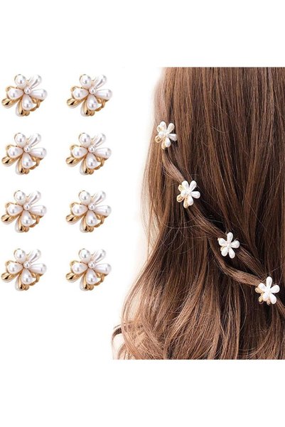 Generic Pearl Hair Claw Clips, 8 Pieces Small Decorative Hairpins with Pearl ...