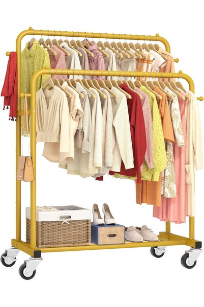Generic Double Rods Garment Rack with Wheels, Clothing Rack for Hanging Cloth...