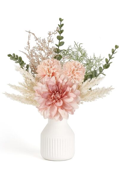 Generic Small Artificial Flowers in Ceramic Vase 13.5", Silk Floral Arrangeme...