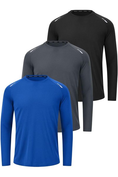 Generic 3 Pack Mens Long Sleeve Shirts for Men Activewear Crew Neck Sports To...