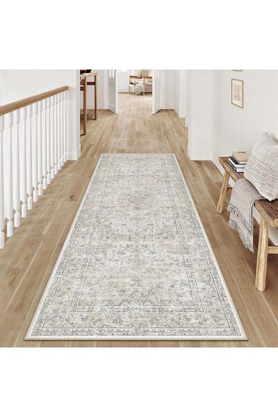 Generic Vintage Hallway Runner Rug 60x180cm Beige White Washable Rugs Non Sli...