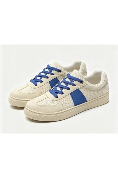 Take Two By Styli Womens Blue Lace-Up Flat Casual Sneakers