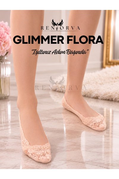 Glimmer Flora - Şık Dantel Detaylı, Görünmez Babet ve Loafer Çorabı