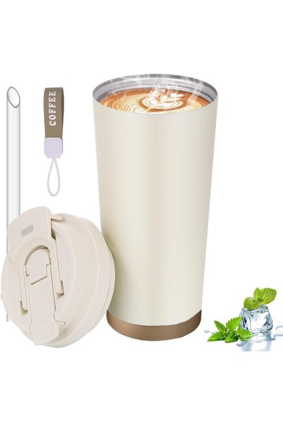 Generic كوب قهوة للسفر، كوب قهوة معزول بسعة 530 مل مع غطاء مانع للتسرب، جدار ...