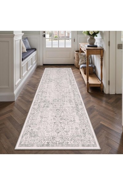 Generic Vintage Runner Rug 60x240cm Grey Washble Anti Slip Bedroom Bedside Ca...