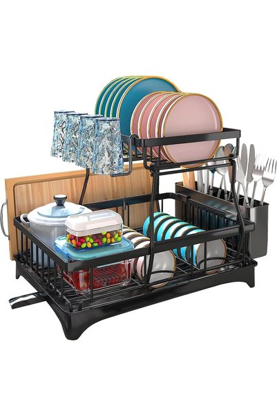 Generic Dish Drying Rack,2-Tier Dish Rack with Drainboard and Dryer Mat,Detac...