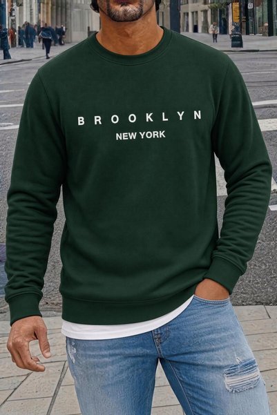 Oksit Bs New York Brooklyn Printed Two-Ply Cotton Men's Kangaroo Pocket Hoode...