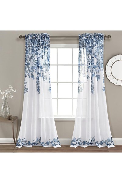 Generic Tanisha Sheer Window Curtain Panel Pair, 84" Long x 38" Wide, Navy & ...