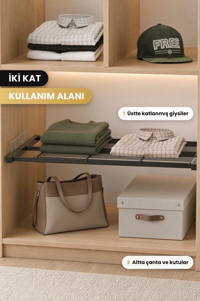 Bino Expandable Cabinet Shelf, 53–75 cm, Self-Adhesive Metal Closet Organizer...
