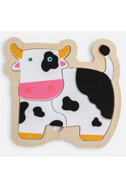 WOOD Puzzle din lemn cu vacă (4 piese) 13,5x14cm